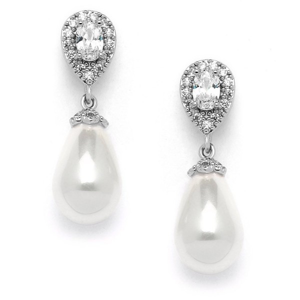 Mariell Pear-Shaped Cubic Zirconia Wedding Earrings for Brides with Bold Soft Cream Pearl Drops - CS12EDSGFM3
