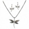 Green Abalone Dragonfly with Filigree Pattern in a Silver-tone Popcorn Chain & Earrings - C811DKJAO5F