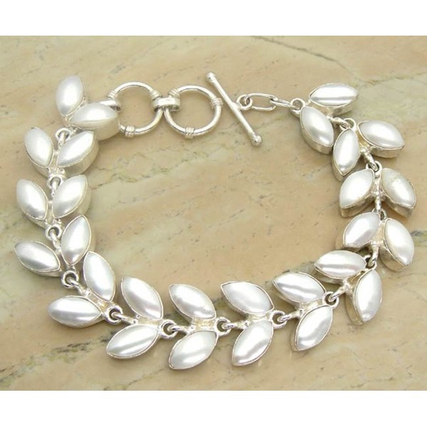 20.10 Ctw Genuine Pearl 925 Sterling Silver Overlay Handmade Fashion Bracelet Jewelry - CC120AH9HLL