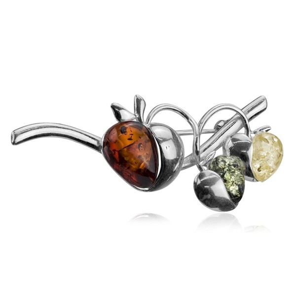 Sterling Silver Multicolor Amber Apple Pin Brooch - CZ11FIIY7JL