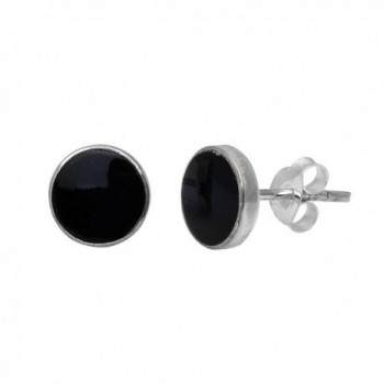 Solitaire Stud Earring Round Simulated Black Onyx 925 Sterling Silver - C012N289270