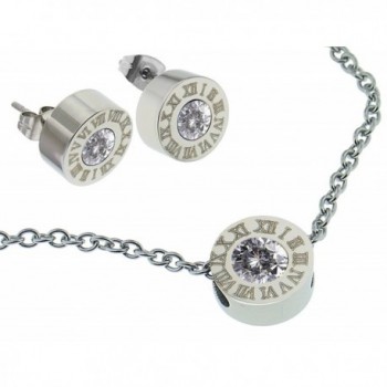 SET 3 Pieces Clear White Color 5 mm Stone Pendant Necklace + 5mm Clear Stone Stud Earrings - C311MUZRM7J