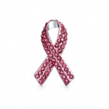 Bling Jewelry Pink Rhinestone Enamel Breast Cancer Pin Rhodium Plated - C7113AJ54ZP