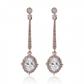 Cubic Zirconia Delicate Long Drop Earrings in Silver- Yellow Gold- Rose Gold - Rose Gold - C4186OT40RY