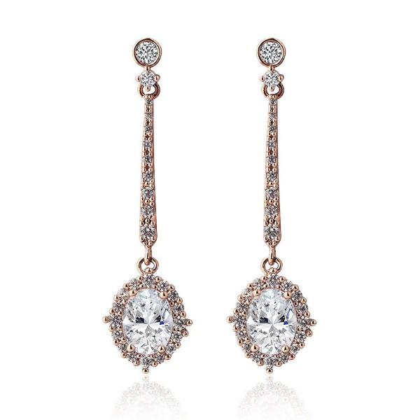 Cubic Zirconia Delicate Long Drop Earrings in Silver- Yellow Gold- Rose Gold - Rose Gold - C4186OT40RY