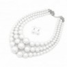 Women's Simulated Faux Three Multi-Strand Pearl Statement Necklace and Earrings Set - White - CK187GHUT27