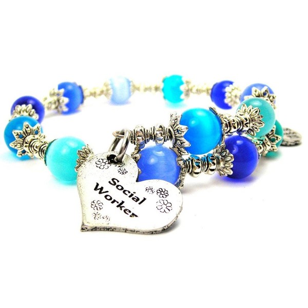 Social Worker Cat's Eye Wrap Charm Bracelet in Sapphire Blue and Aqua Blue - C61250VO0KV