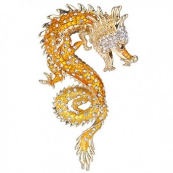 EVER FAITH Women's Austrian Crystal Enamel Powerful Dragon Brooch Gold-Tone - Orange - CQ11BGDKBQZ