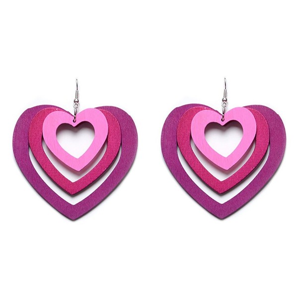 New Trendy Statement Multilayer Woody Heart Shape Gradient Color Earrings for Women's Accessories - CQ17AAZNH4E