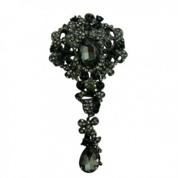 TTjewelry Vintage Style Lots Flowers Drop Austrian Crystal Brooch Pin Rhinestone Pendant - Black - CX125BRSL0J