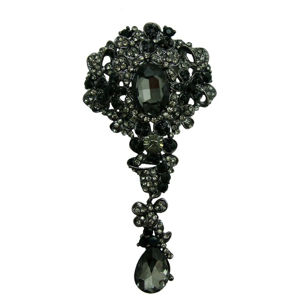 TTjewelry Vintage Style Lots Flowers Drop Austrian Crystal Brooch Pin Rhinestone Pendant - Black - CX125BRSL0J