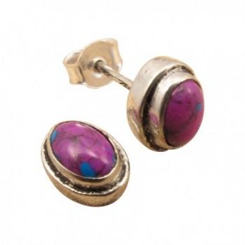 PURPLE COPPER TURQUOISE Gems Little Stud Earrings ! 925 Sterling Silver Plated Fashion Jewelry - CW184UKAYOU
