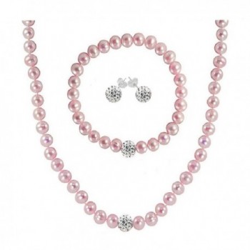 Regalia Cultured Freshwater Pearl Jewelry Set in Rhodium Plated Silver. Assembled in the U.S.A. - Pink - CV12N9M441C