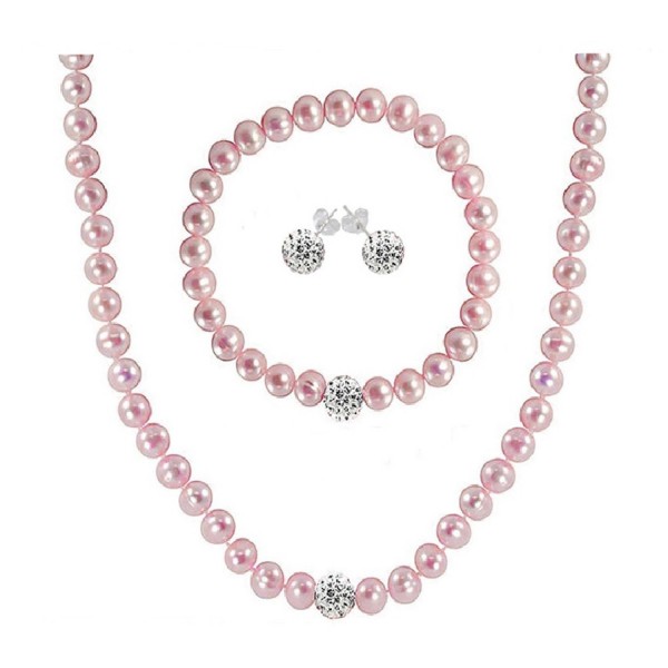 Regalia Cultured Freshwater Pearl Jewelry Set in Rhodium Plated Silver. Assembled in the U.S.A. - Pink - CV12N9M441C