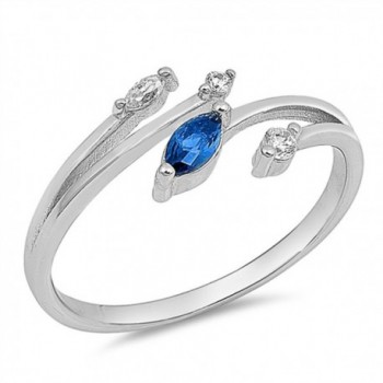 Marquise Blue Simulated Sapphire Open Bar Ring New .925 Sterling Silver Band Sizes 4-10 - CO182YLQAMT