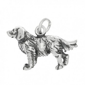 Sterling Silver Oxidized Three Dimensional Golden Retriever Dog Charm - CU11CN6Z68R