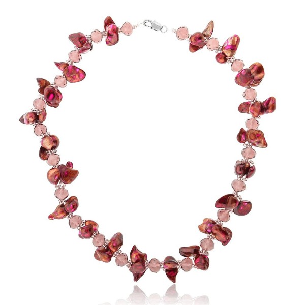 Red Twist Cultured Freshwater Pearl and Crystal Necklace 18" With Lobster Clasp - C6117IN0GTJ