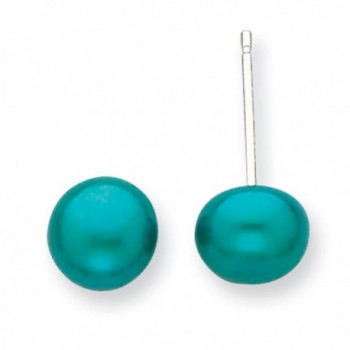 Sterling Silver 6.5-7mm Freshwater Cultured Button Pearl Teal Earrings - C611LEVTXDB