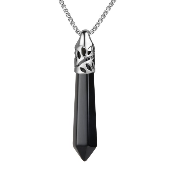 BEADNOVA Gemstone Necklace Hexagonal Stainless - Natural Black Onyx - C4188H7G6IK