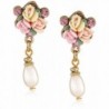 1928 Jewelry Gold-Tone Crystal Pink Porcelain Rose Simulated Pearl Drop Earrings - CX11OVEZBOX