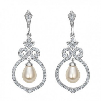 EVER FAITH 925 Sterling Silver CZ Simulated Pearl Vintage Style Floral Chandelier Earrings Clear - CB17X676008