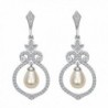 EVER FAITH 925 Sterling Silver CZ Simulated Pearl Vintage Style Floral Chandelier Earrings Clear - CB17X676008