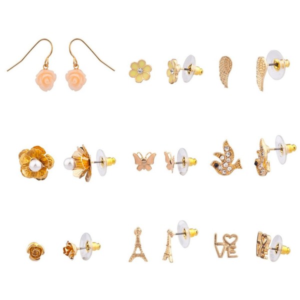 Lux Accessories Butterfly Pave Dove Bird Eiffel Tower Love Heart Multiple Earrings Set - CI11YL7YH13