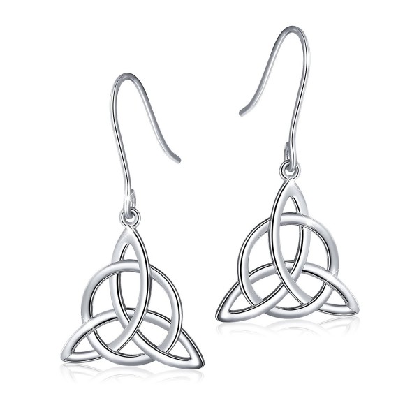 925 Sterling Silver Good Luck Irish Celtic Knot Triangle Vintage Dangle Earrings - CT1840THOSW