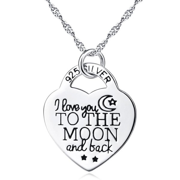 925 Silver "I Love U 2 The Moon and Back" diamond Cut Crystal Circle with Heart Pendant Necklace- 18" - CF120P0F7ZJ