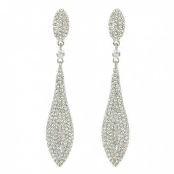 EVER FAITH Women's Austrian Crystal Double Waterdrop Pierced Dangle Earrings - Clear Silver-Tone - CM11W0JRZL3