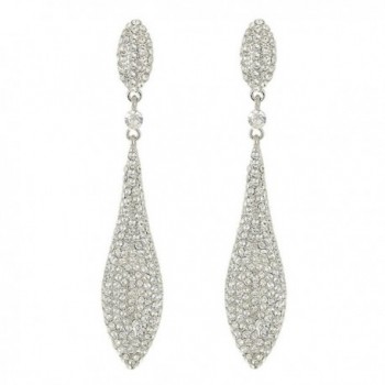 EVER FAITH Women's Austrian Crystal Double Waterdrop Pierced Dangle Earrings - Clear Silver-Tone - CM11W0JRZL3