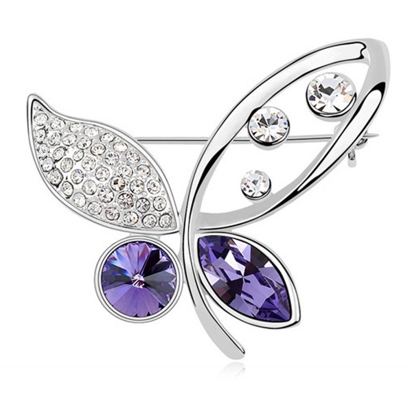 Latigerf Butterfly Brooch White Gold Plated Swarovski Elements Crystal Purple - C711REQG4OL