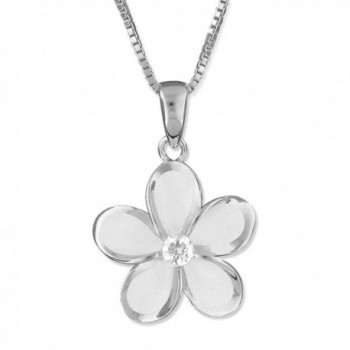 Sterling Silver 15mm Plumeria Pendant Necklace- 16+2" Extender - CX11FZUMJLZ