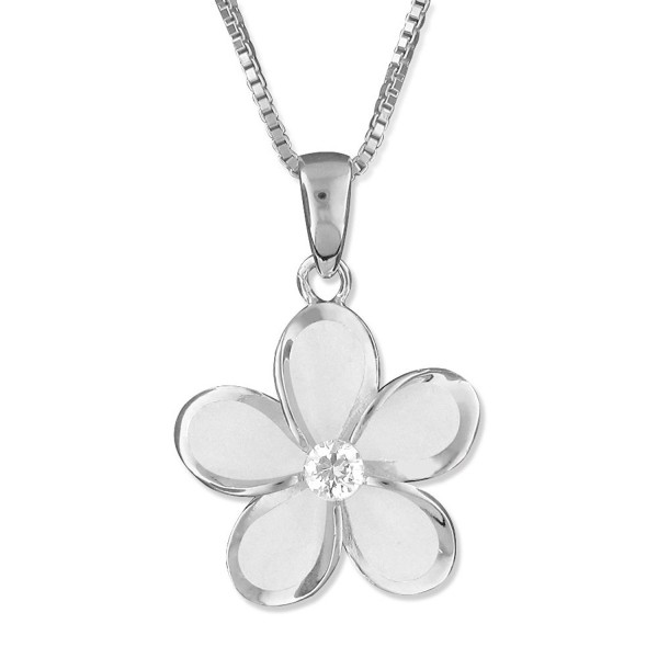 Sterling Silver 15mm Plumeria Pendant Necklace- 16+2" Extender - CX11FZUMJLZ