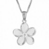 Sterling Silver 15mm Plumeria Pendant Necklace- 16+2" Extender - CX11FZUMJLZ