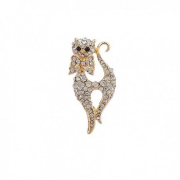 Lux Accessories Goldtone Bling Cat Meow Brooch Pin - C612GHES12X