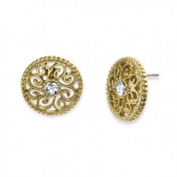 1928 Jewelry Gold-Tone Filigree Crystal Round Stud Earrings - CI115EW79OL