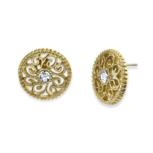 1928 Jewelry Gold-Tone Filigree Crystal Round Stud Earrings - CI115EW79OL