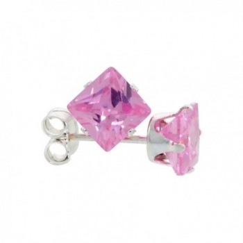 Sterling Silver Cubic Zirconia Square Pink Earrings Studs 5 mm Princess cut 1.5 carats/pair - CS114E2D0JP