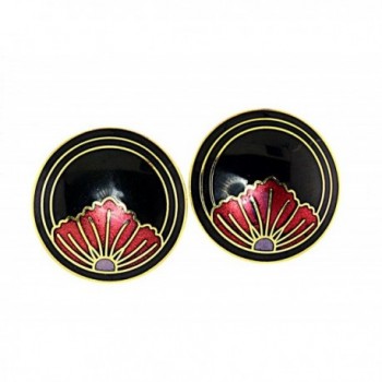 Vintage Gold-tone Genuine Cloisonne "CLIP-ON" Earrings - Black?Cloisonne - CD11X7C69AJ