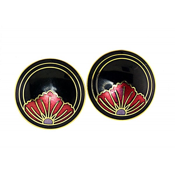 Vintage Gold-tone Genuine Cloisonne "CLIP-ON" Earrings - Black?Cloisonne - CD11X7C69AJ