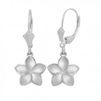 Matte Finish 925 Sterling Silver Hawaiian Flower Plumeria Dangle Earrings (Small) - CJ17Z5D9SQ2