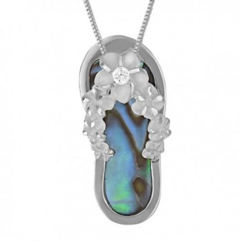 Sterling Silver Abalone Shell Slipper Flip Flop Pendant Necklace- 16+2" Extender - CG113ZSP5VZ