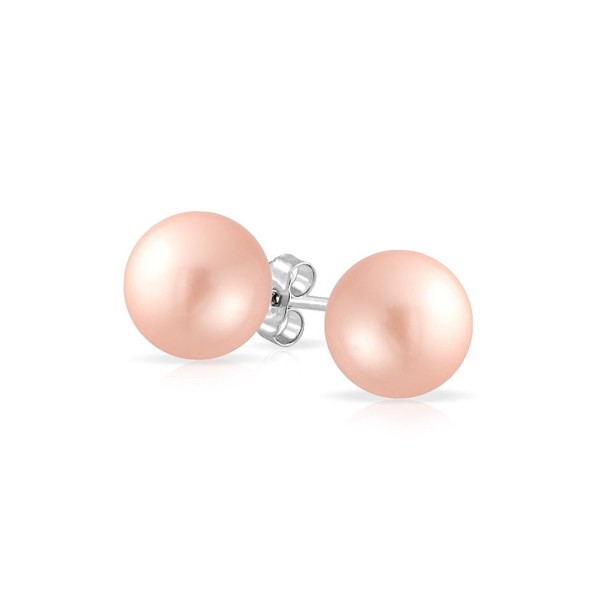 Bling Jewelry Pink Simulated Pearl Ball Studs Sterling Silver Earrings Size 8mm - C2114KK5W1F