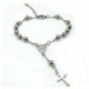 Stainless Steel Single Decade Rosary Catholic Prayer Beads Bracelet 9"L - Silver - CG182Q8DQAO