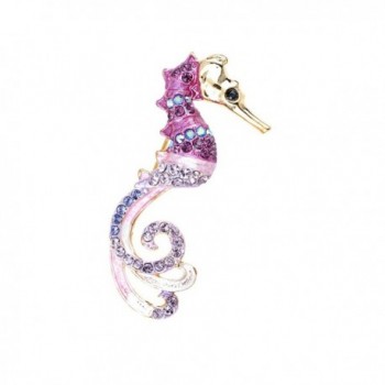 Alilang Womens Golden Tone Purple Rhinestones Nautical Fantasy Pink Seahorse Broch Pin - CA1143SAS8Z