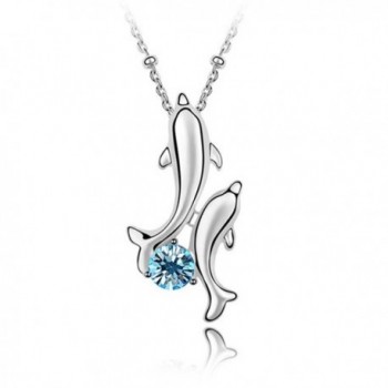 Cute Necklace Swarovski Elements Austrian Crystal Double Jumping Dolphin Shinning Crystal Necklace - Sea Blue - C611EIKR5UD