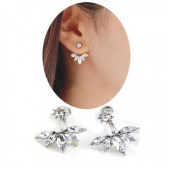 SUNSCSC Clear Crystal Rhinestone Dangle Water Drop Simple Ear Stud Earrings - Silver Flower - C812O8PSM4B