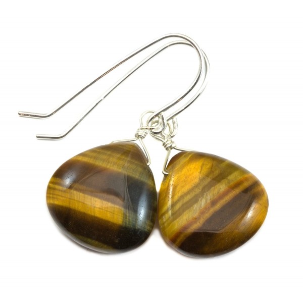 Tiger's Eye Earrings Smooth Heart Shaped Cut Golden Striped Tiger Eye Briolette Drops - CE12510WYNB