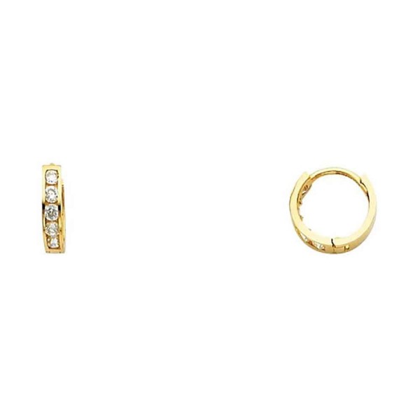 Women's 14k Yellow Gold 2mm Wide Channel Set Round CZ Huggies Small Hoop Earrings (0.39" Diameter) - CM12IIVMNZ9